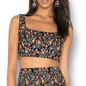 🔆 Endless Rose Black Velvet Floral Embriodered Crop Top, Medium NWOT